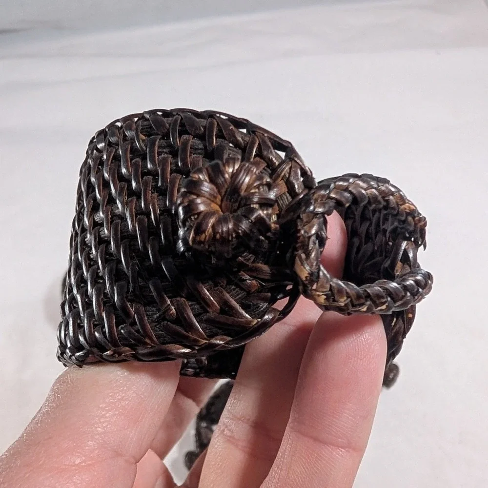 Set of 6 Vintage Woven Wicker Napkin Rings Dark Brown Espresso Boho Rustic Decor